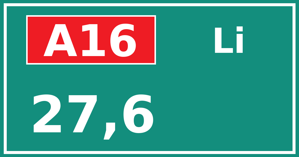 Hectometerbord A16 27,6 zijde Li