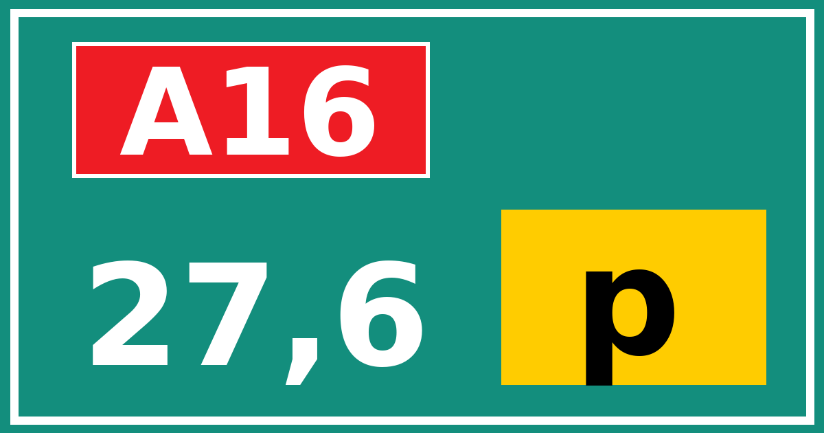 Hectometerbord A16 27,6 letter p