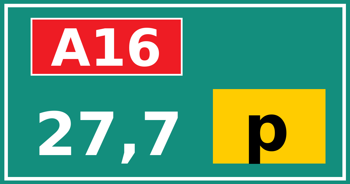 Hectometerbord A16 27,7 letter p