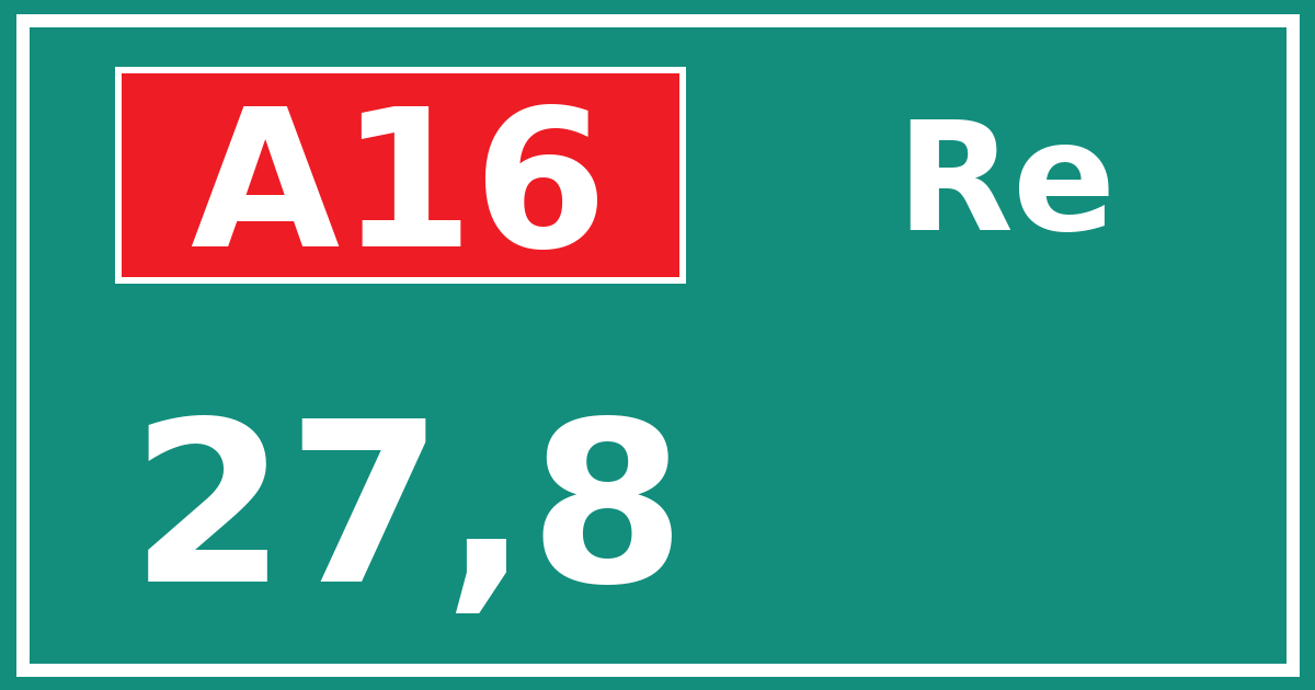 Hectometerbord A16 27,8 zijde Re