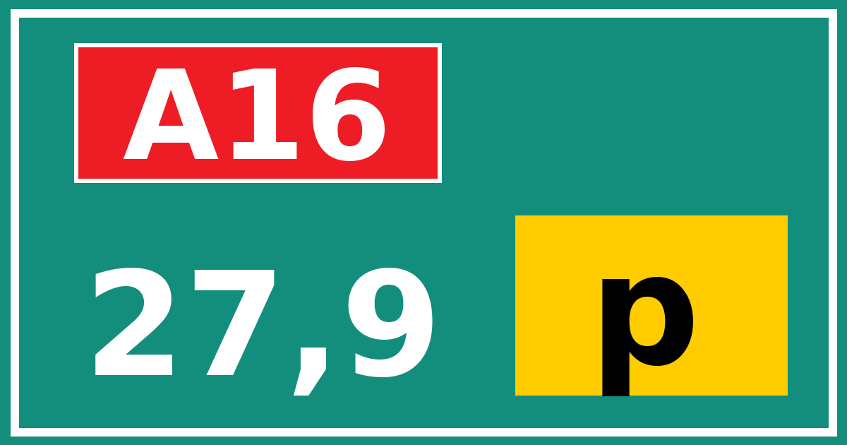 Hectometerbord A16 27,9 letter p