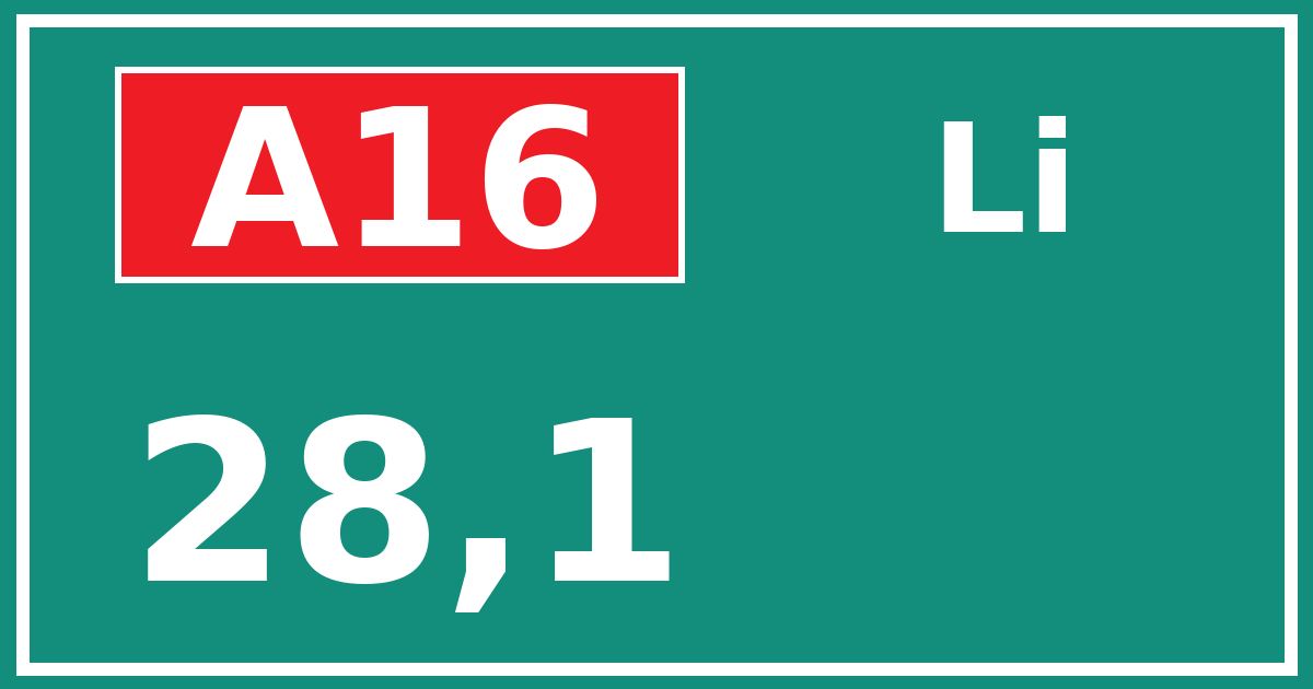 Hectometerbord A16 28,1 zijde Li