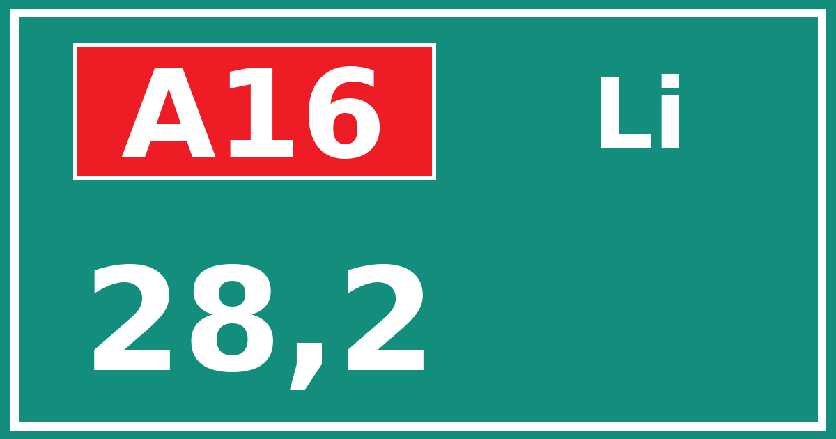 Hectometerbord A16 28,2 zijde Li
