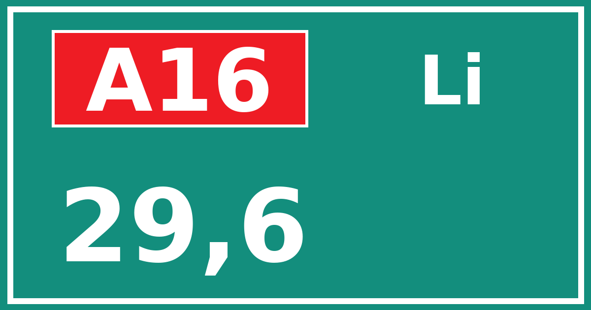 Hectometerbord A16 29,6 zijde Li
