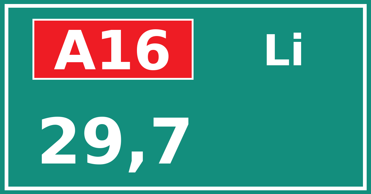 Hectometerbord A16 29,7 zijde Li