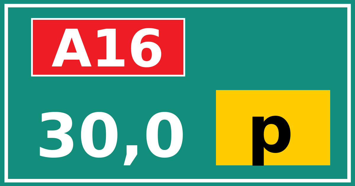 Hectometerbord A16 30,0 letter p