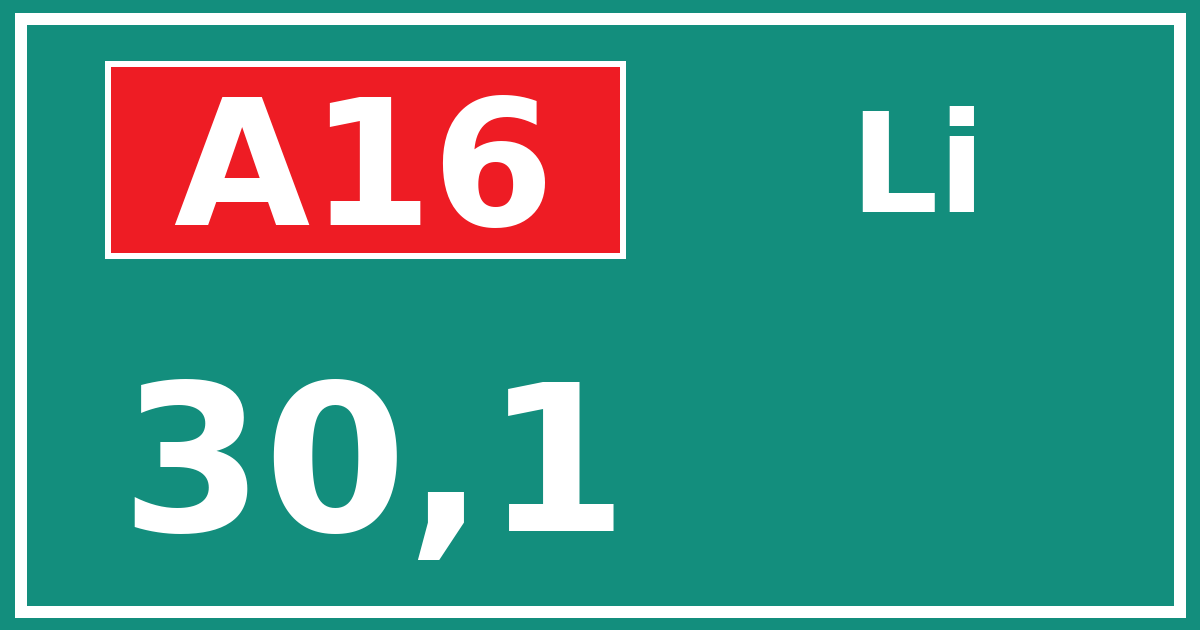 Hectometerbord A16 30,1 zijde Li