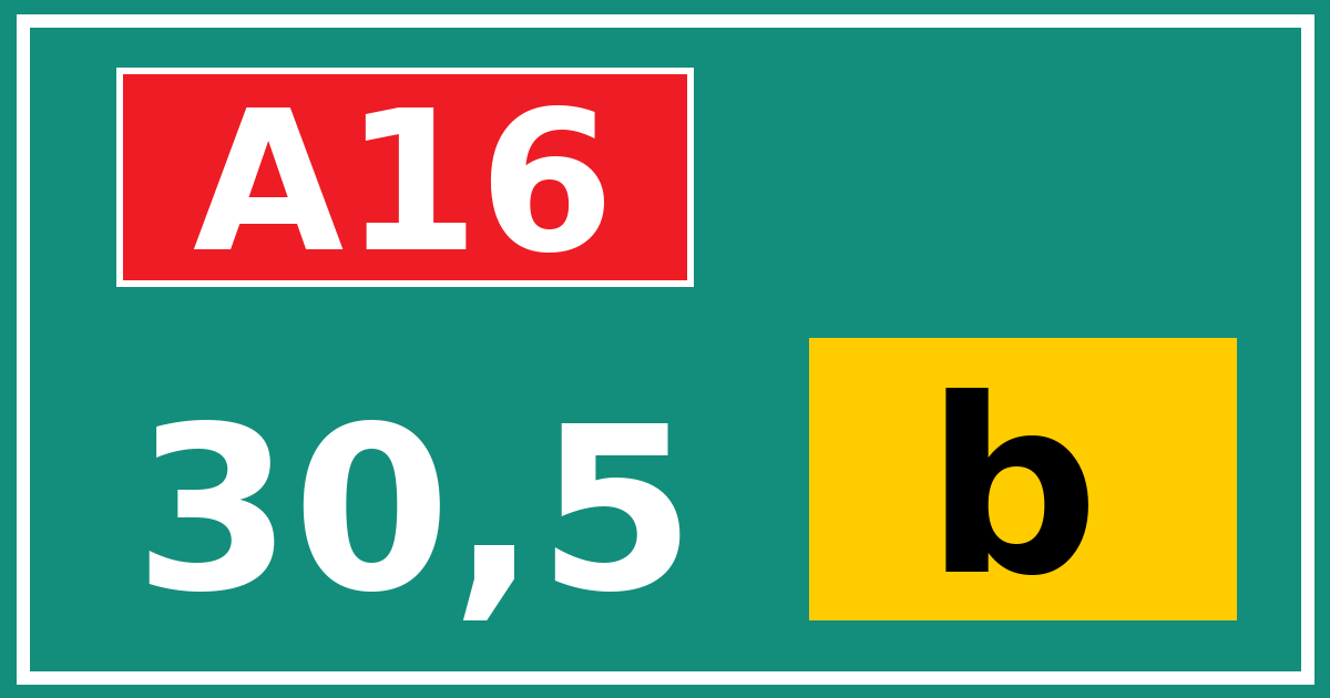 Hectometerbord A16 30,5 letter b