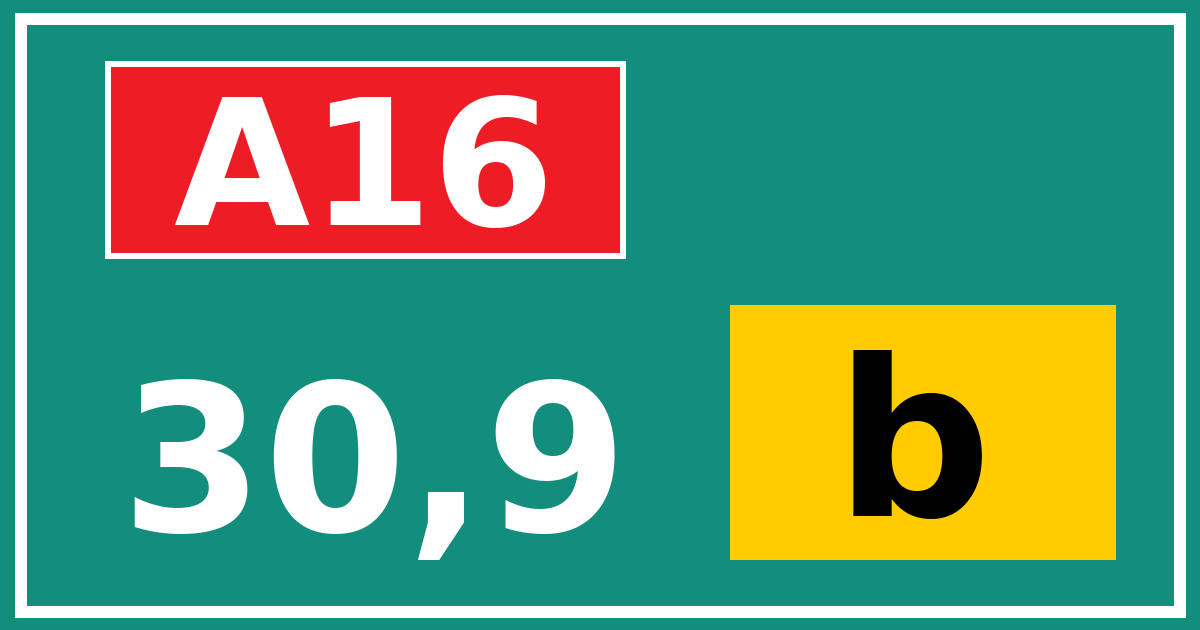 Hectometerbord A16 30,9 letter b