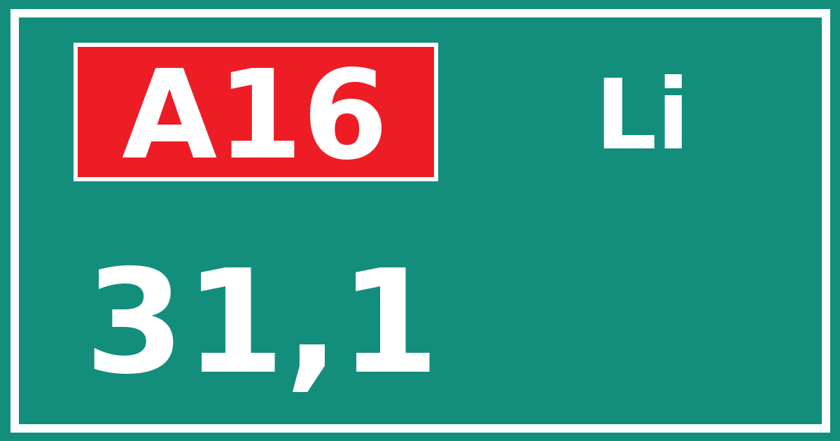 Hectometerbord A16 31,1 zijde Li