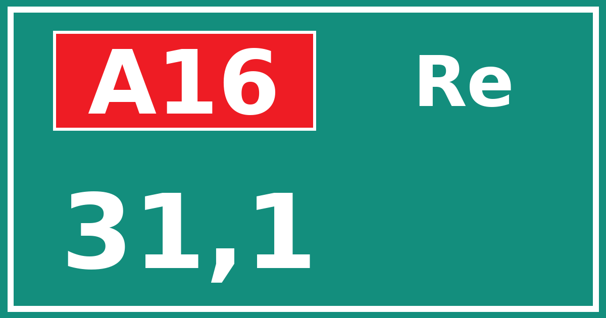 Hectometerbord A16 31,1 zijde Re