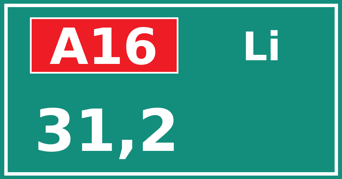 Hectometerbord A16 31,2 zijde Li