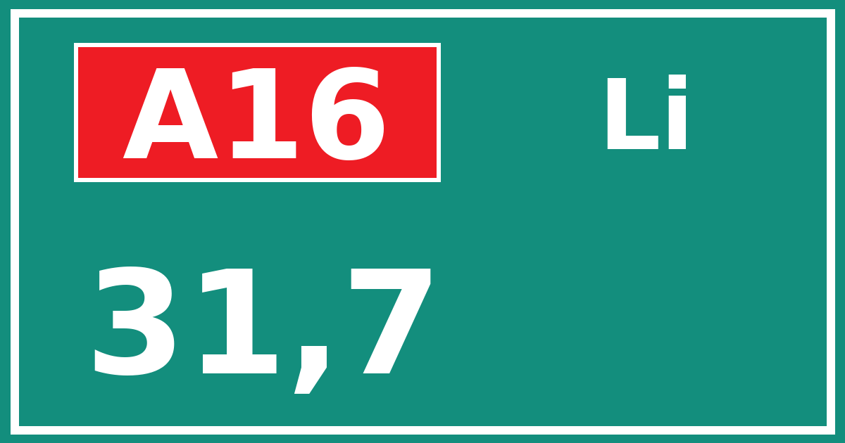 Hectometerbord A16 31,7 zijde Li