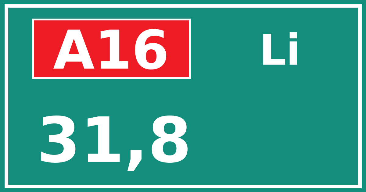 Hectometerbord A16 31,8 zijde Li