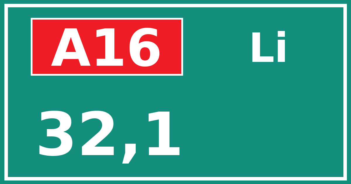 Hectometerbord A16 32,1 zijde Li