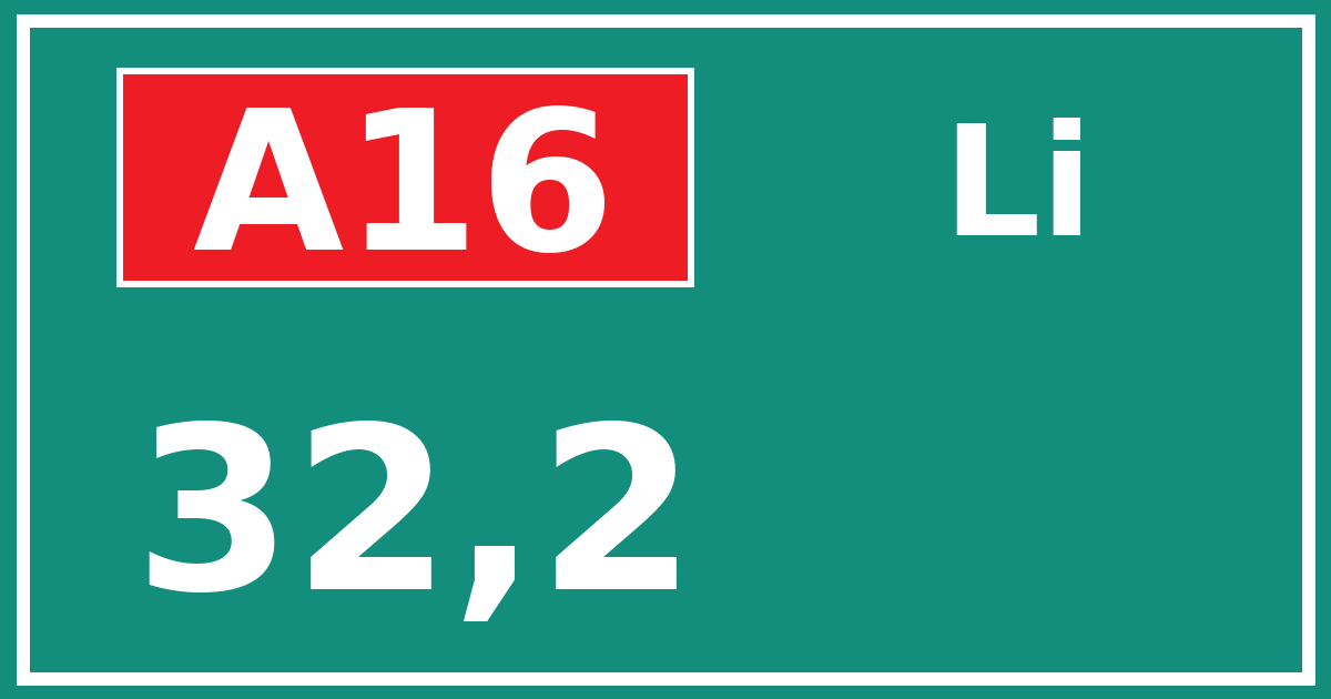 Hectometerbord A16 32,2 zijde Li
