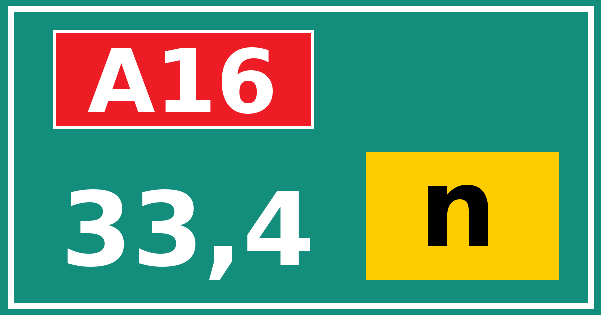 Hectometerbord A16 33,4 letter n