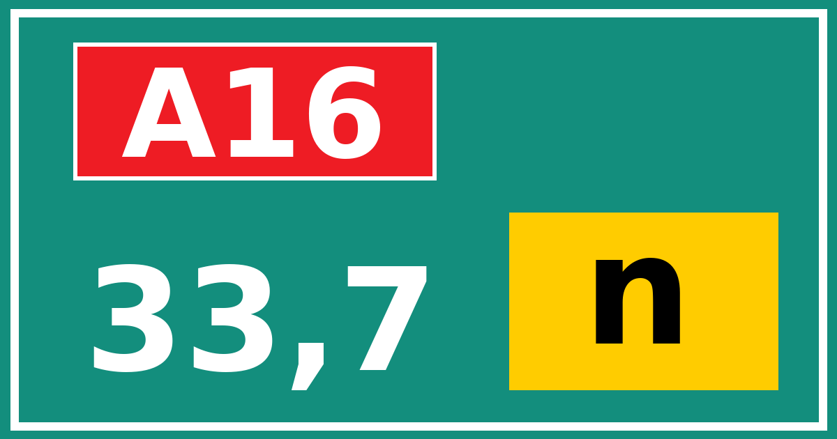 Hectometerbord A16 33,7 letter n