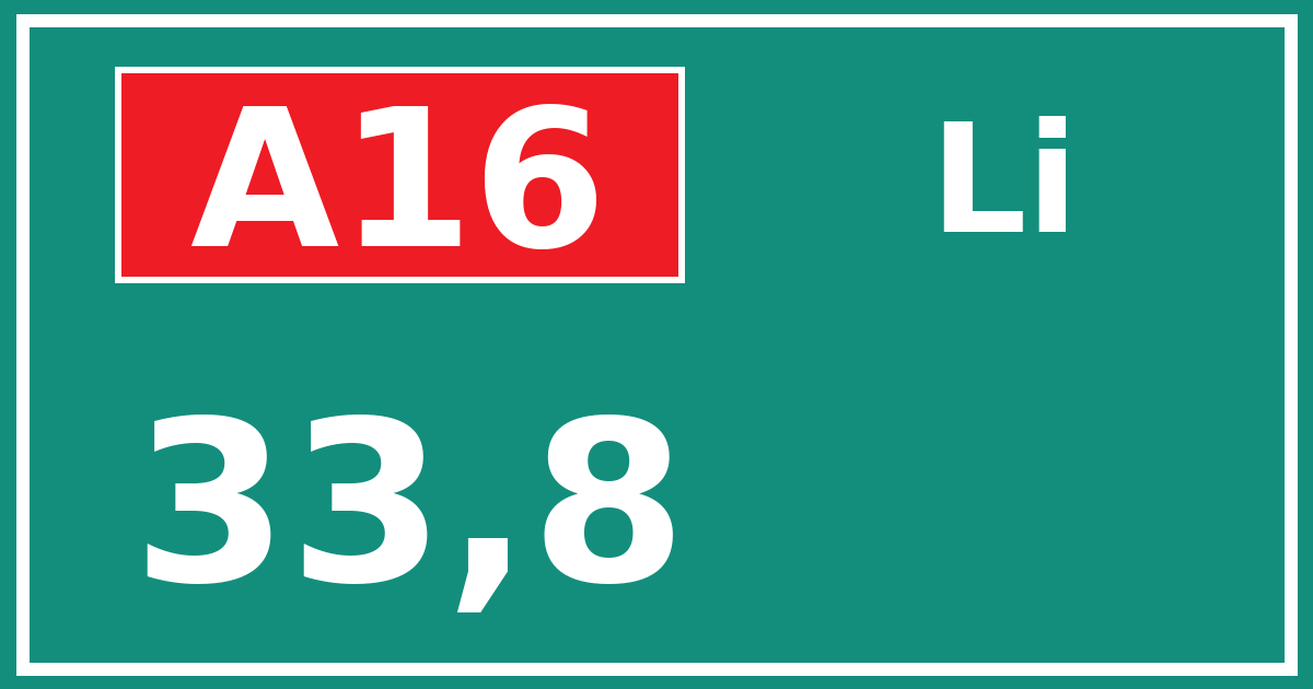 Hectometerbord A16 33,8 zijde Li