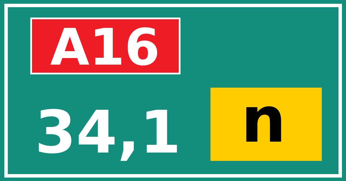 Hectometerbord A16 34,1 letter n