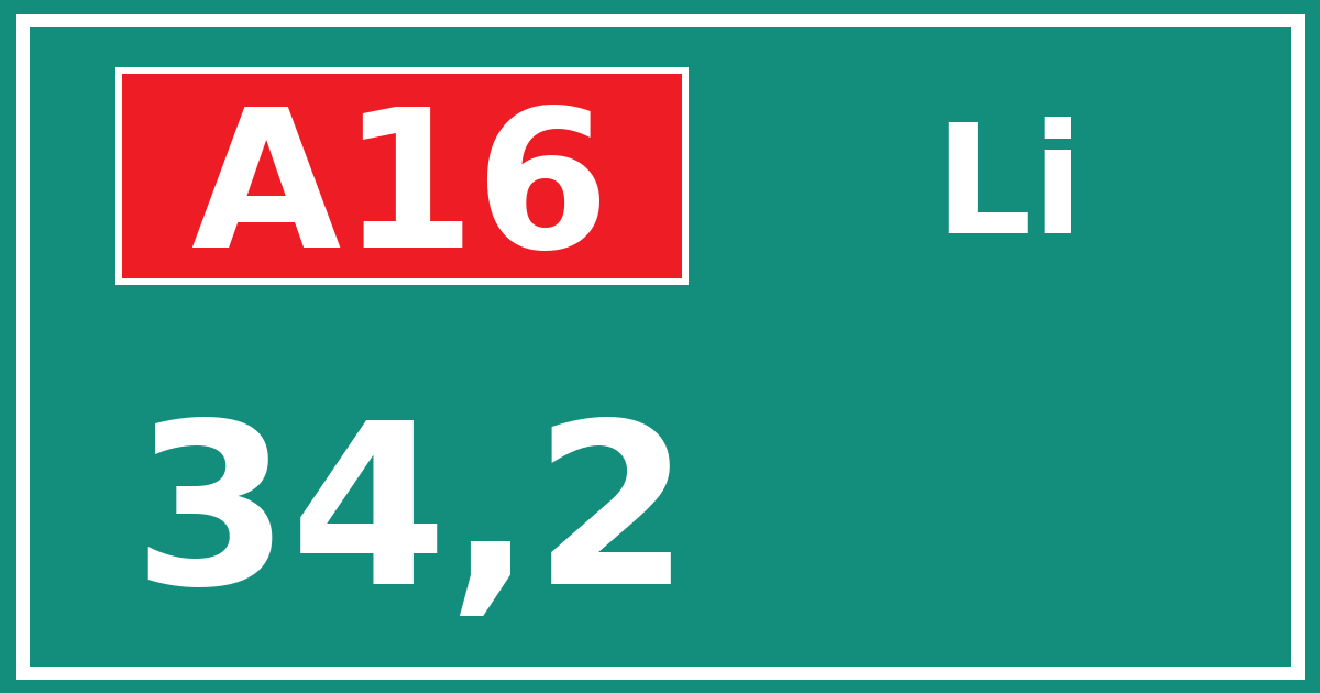 Hectometerbord A16 34,2 zijde Li