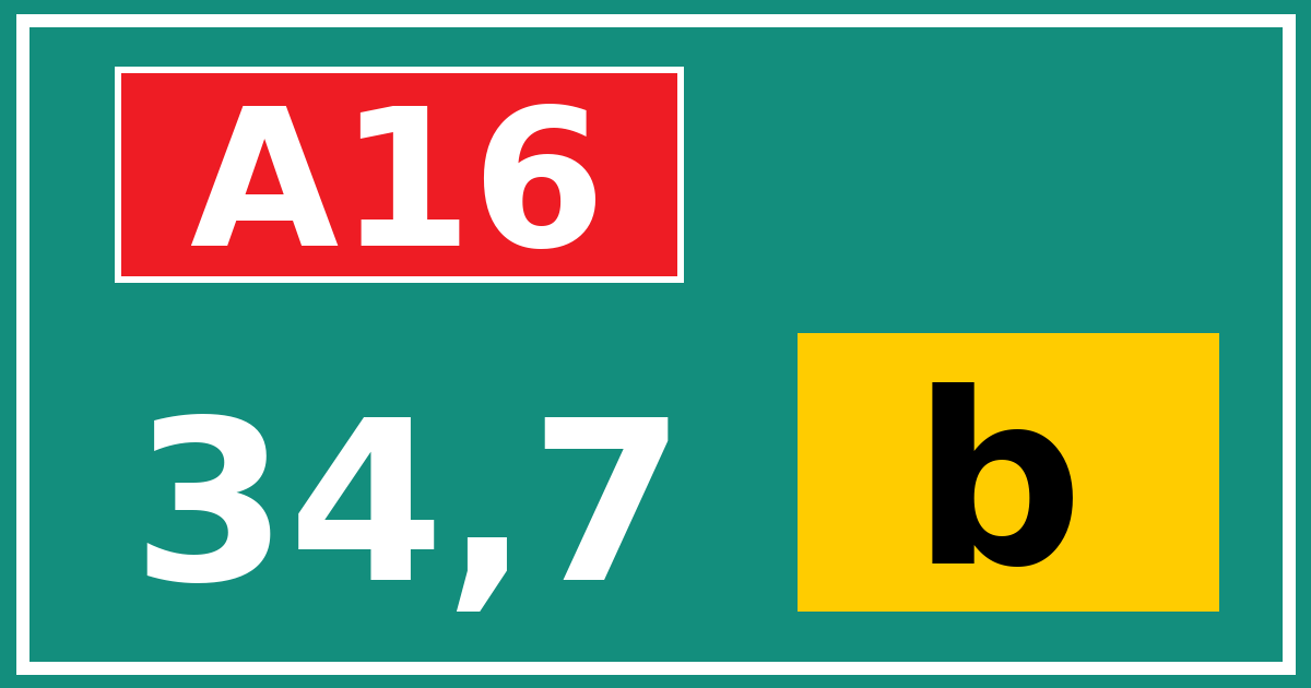 Hectometerbord A16 34,7 letter b