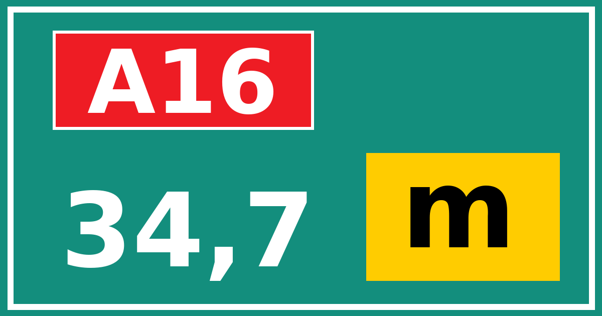 Hectometerbord A16 34,7 letter m
