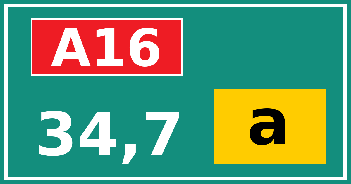 Hectometerbord A16 34,7 letter a