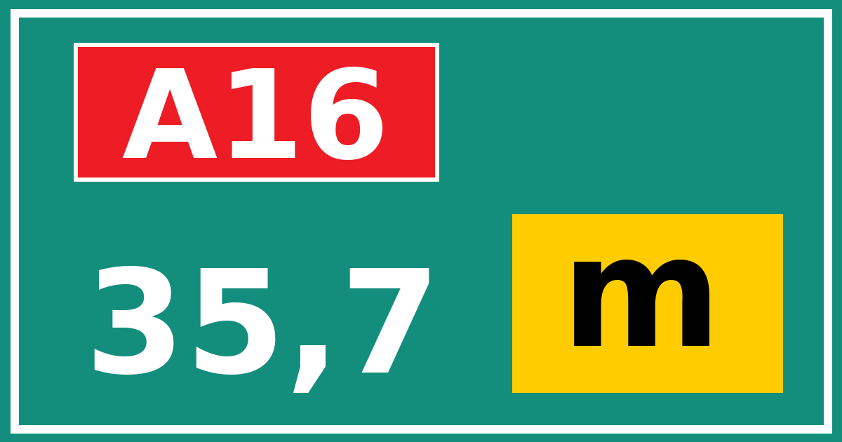 Hectometerbord A16 35,7 letter m