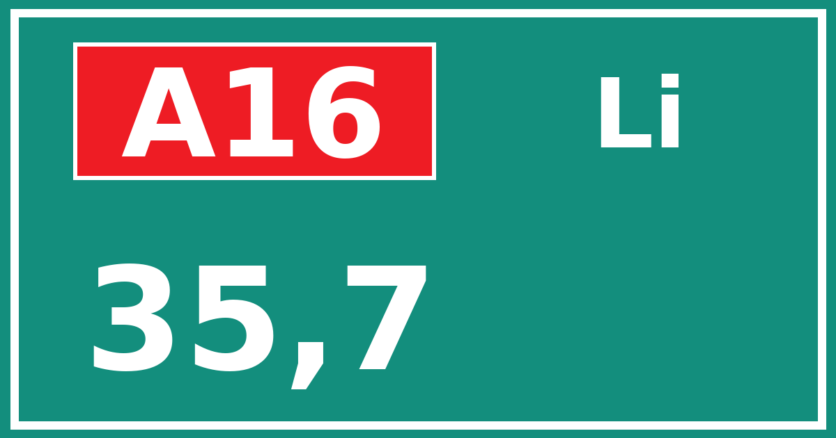 Hectometerbord A16 35,7 zijde Li