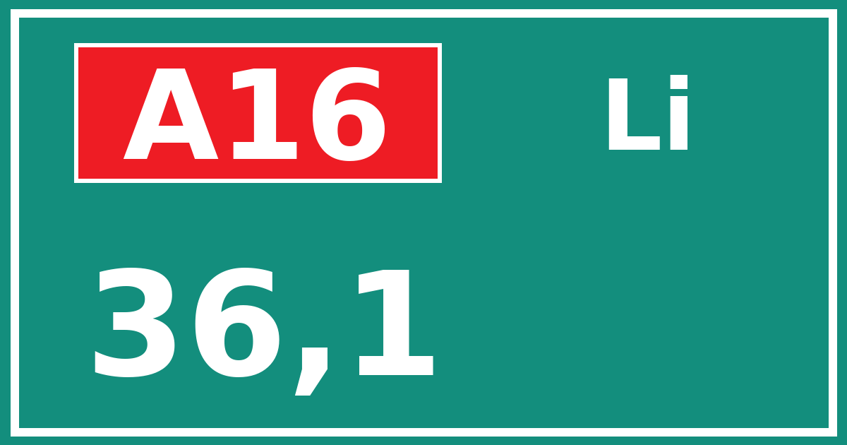 Hectometerbord A16 36,1 zijde Li
