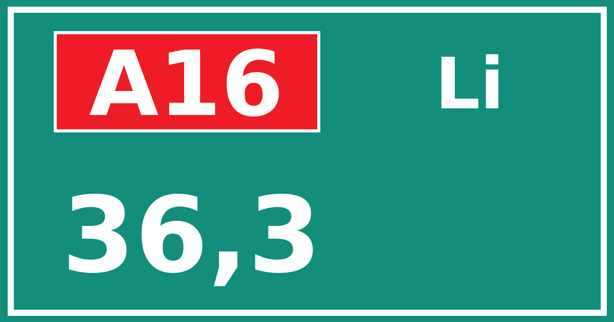 Hectometerbord A16 36,3 zijde Li
