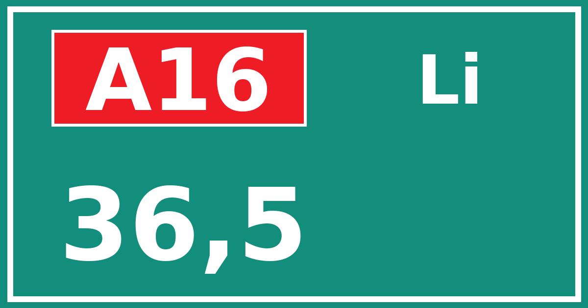 Hectometerbord A16 36,5 zijde Li