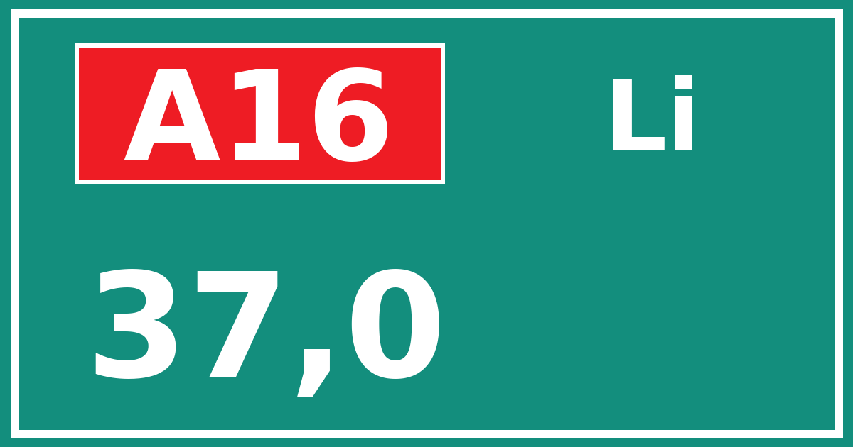 Hectometerbord A16 37,0 zijde Li