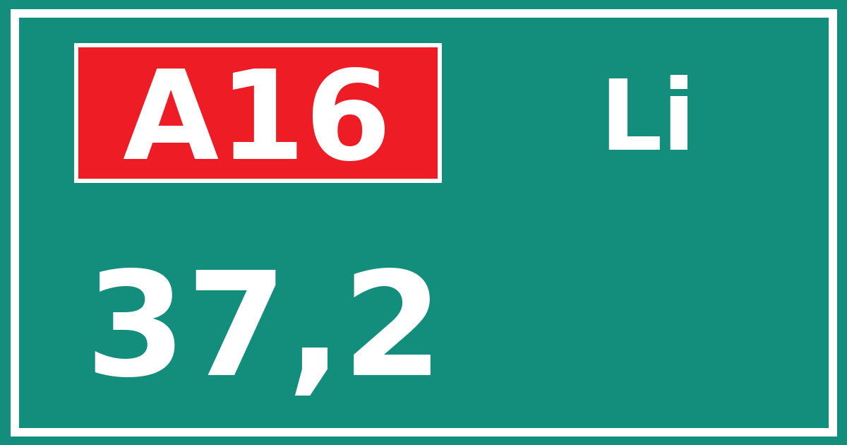 Hectometerbord A16 37,2 zijde Li