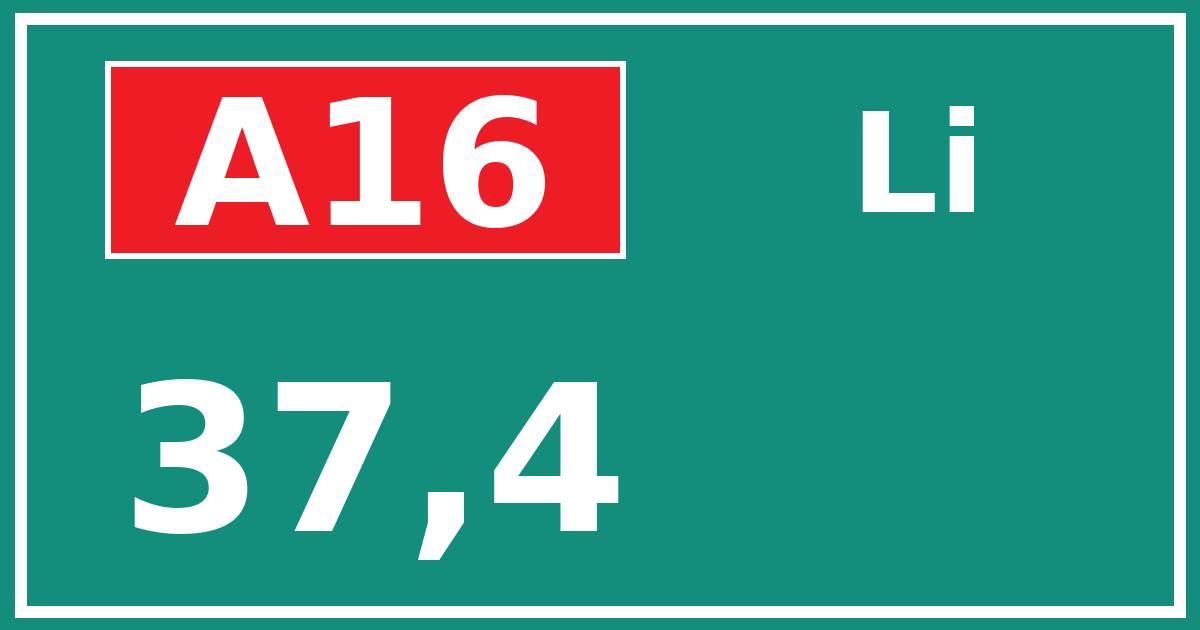 Hectometerbord A16 37,4 zijde Li