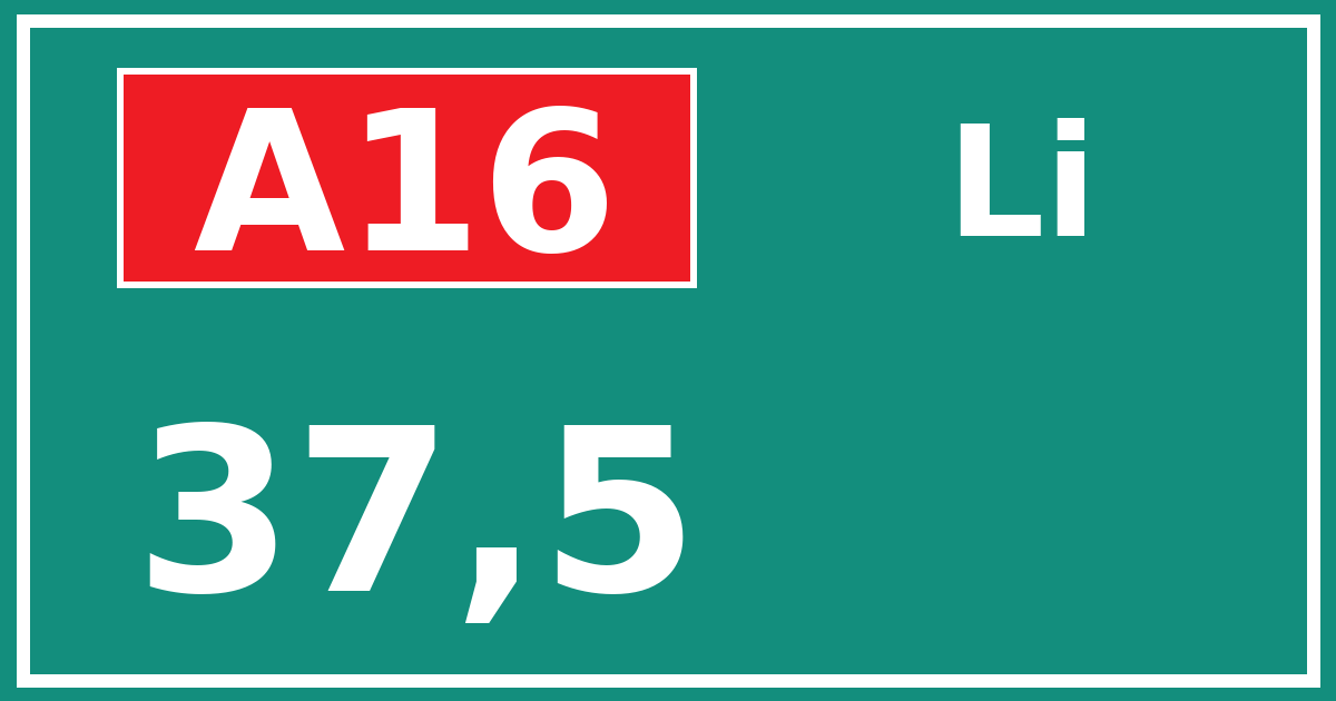 Hectometerbord A16 37,5 zijde Li