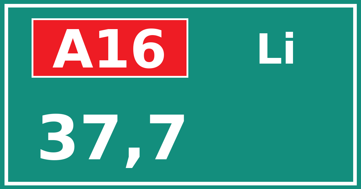 Hectometerbord A16 37,7 zijde Li