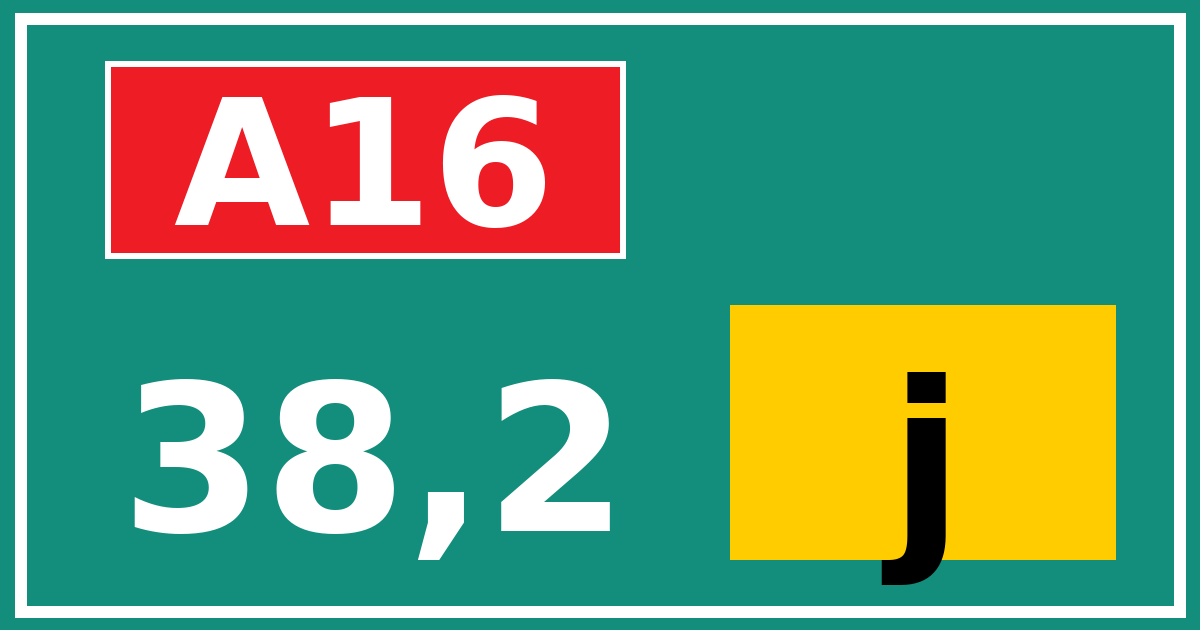 Hectometerbord A16 38,2 letter j