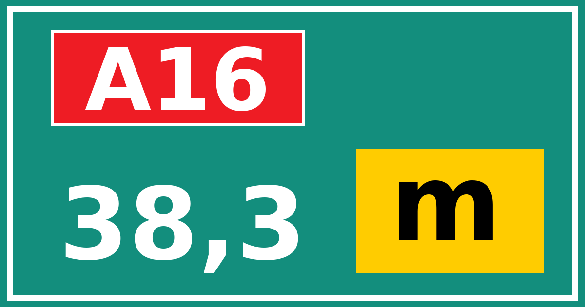 Hectometerbord A16 38,3 letter m