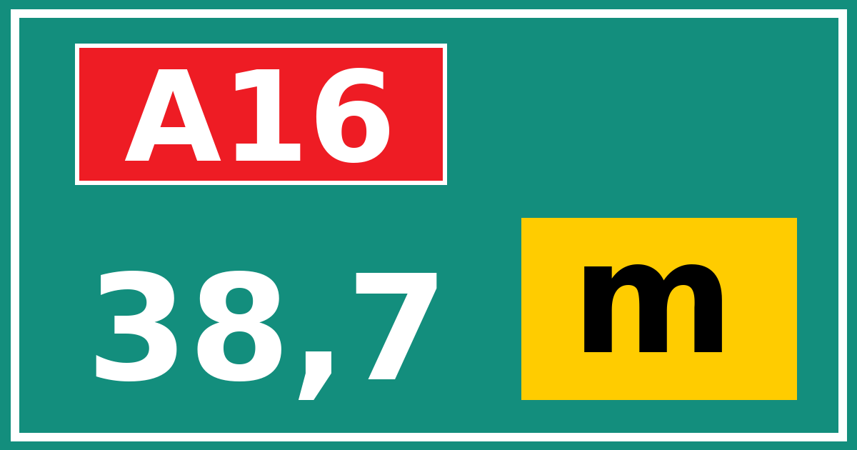 Hectometerbord A16 38,7 letter m