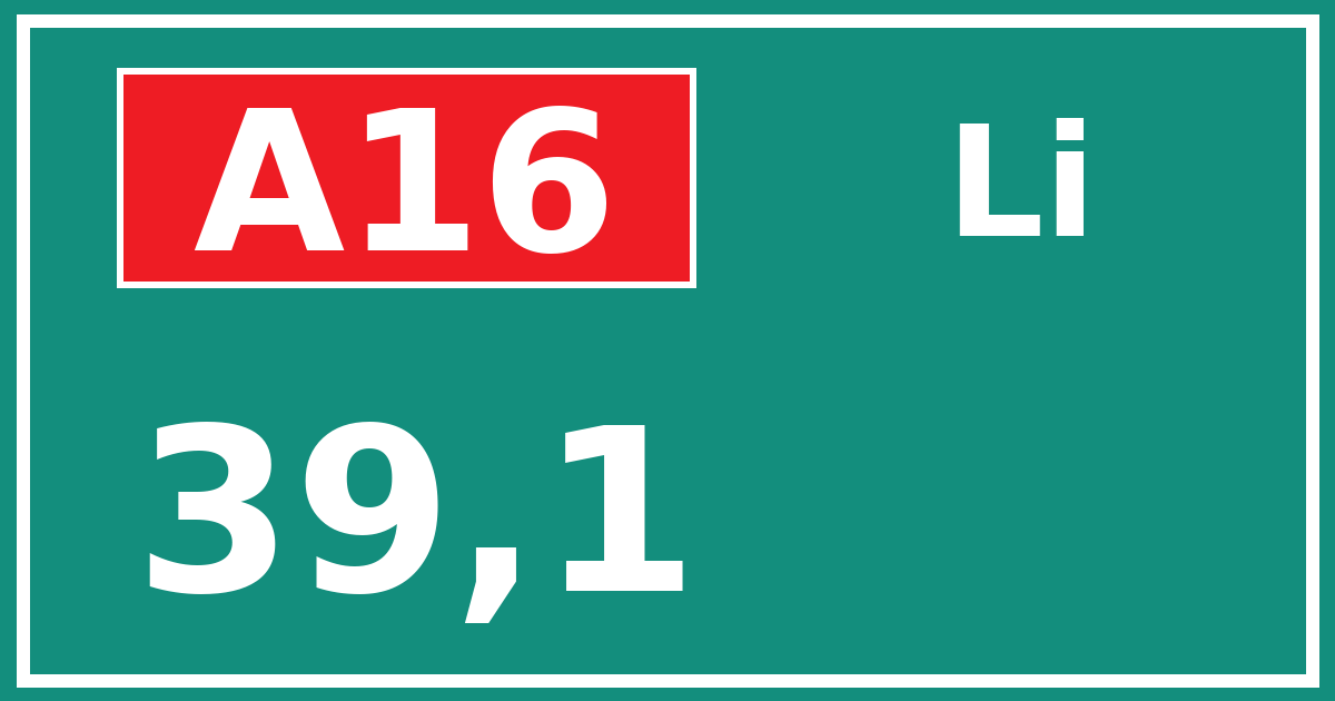 Hectometerbord A16 39,1 zijde Li