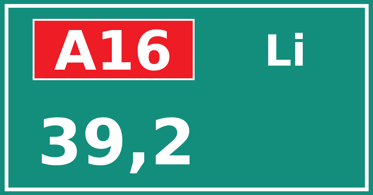 Hectometerbord A16 39,2 zijde Li