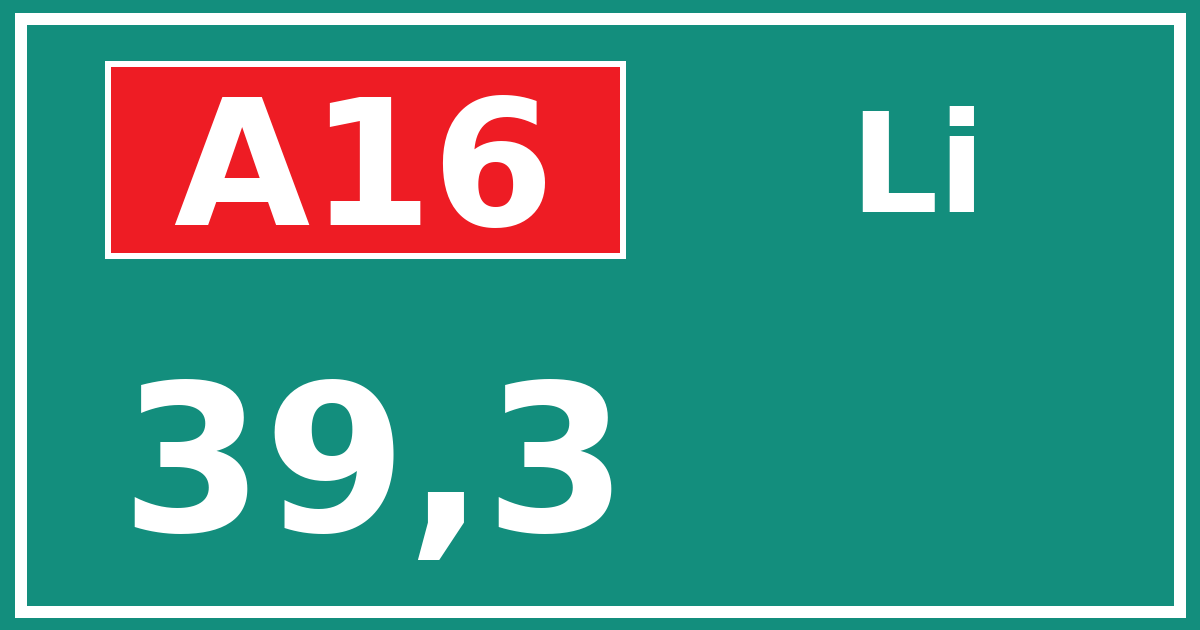 Hectometerbord A16 39,3 zijde Li