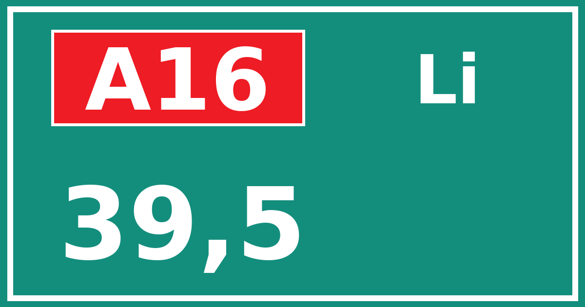 Hectometerbord A16 39,5 zijde Li