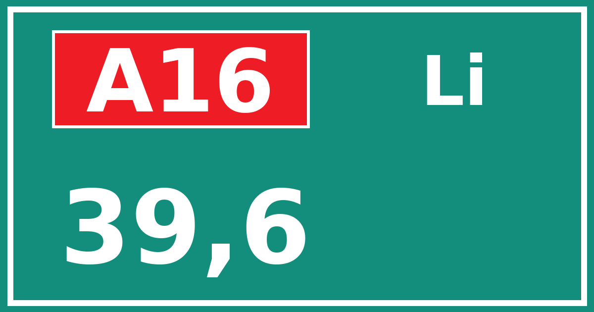 Hectometerbord A16 39,6 zijde Li
