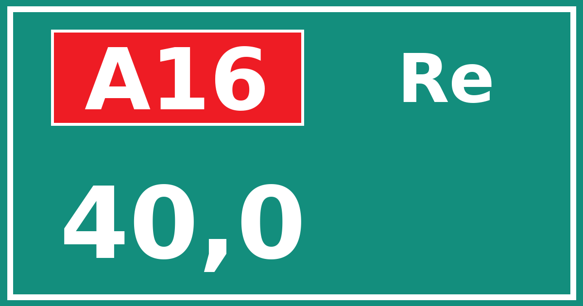 Hectometerbord A16 40,0 zijde Re