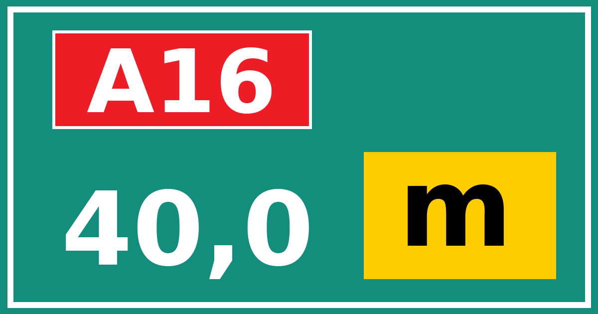 Hectometerbord A16 40,0 letter m