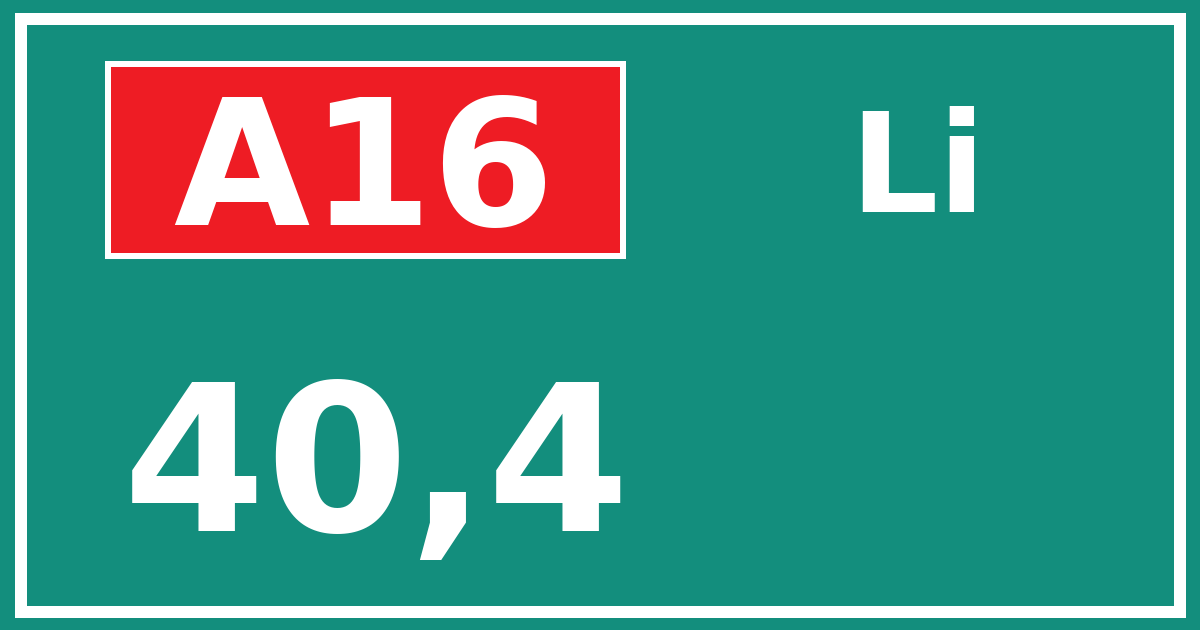 Hectometerbord A16 40,4 zijde Li