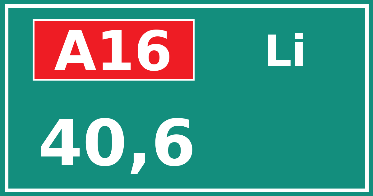 Hectometerbord A16 40,6 zijde Li